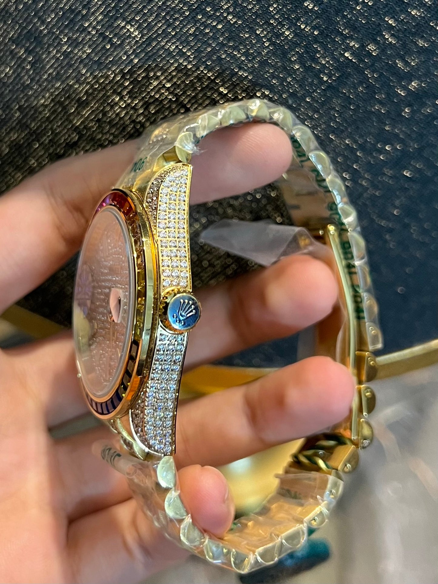 Luxury Automatic Rainbow Datejust Stone Golden Dial (High End Grade)