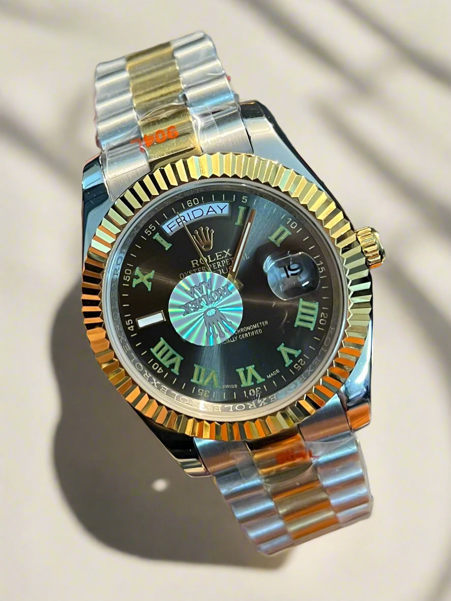 Day-Date Two Tone Black Dial Green Roman Automatic (Master Grade)