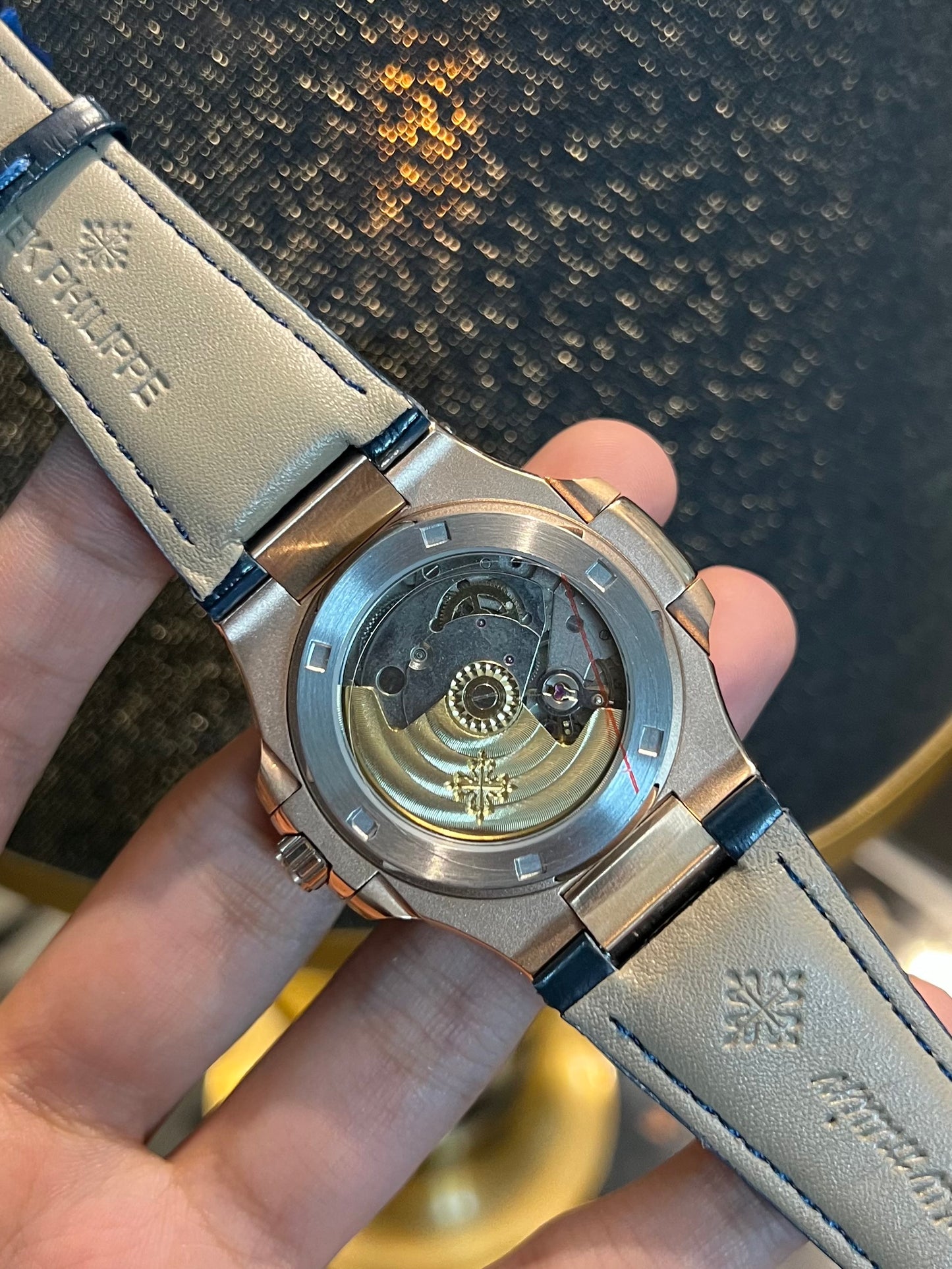 Blue Automatic Rose Gold Leather Strap