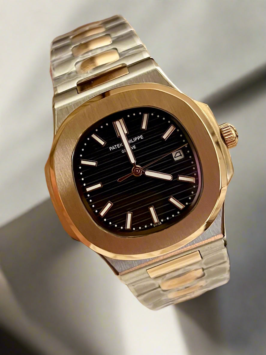 Two Tone Rose Gold Balck Dial Automatic