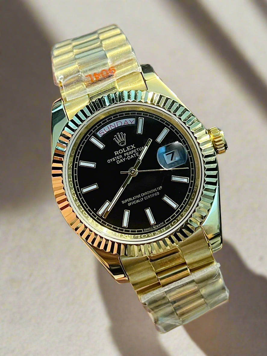 Golden Automatic Day & Date Black Dial (Italian Grade)