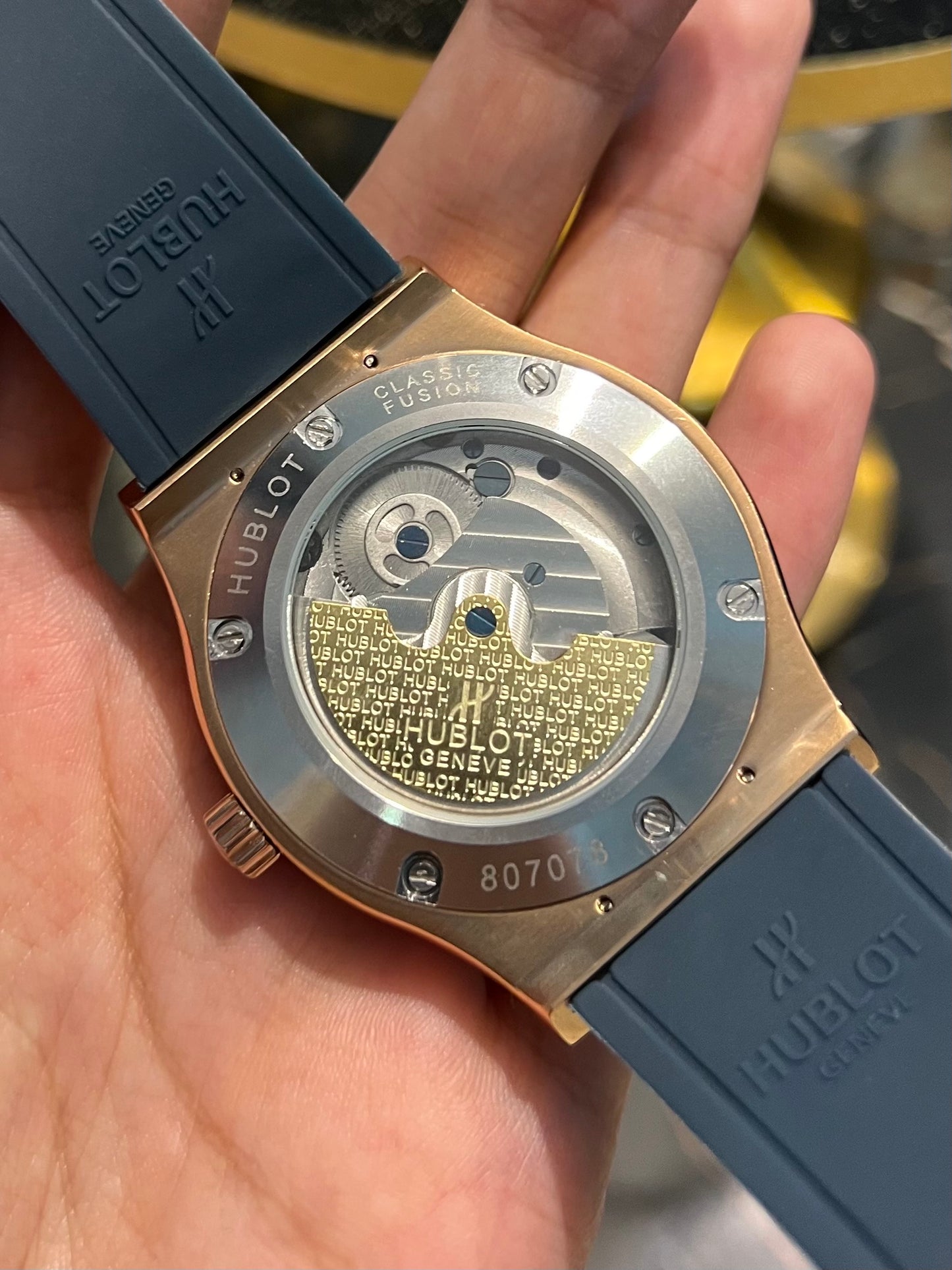 Navy Blue with Rose Gold Pendulum Automatic Silicone Strap