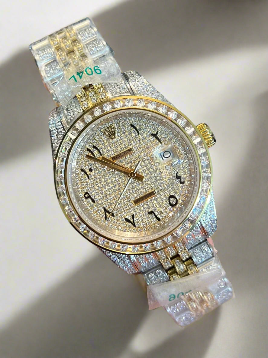 Luxury Two Tone Datejust Stone Golden Dial Automatic ( High End Grade)