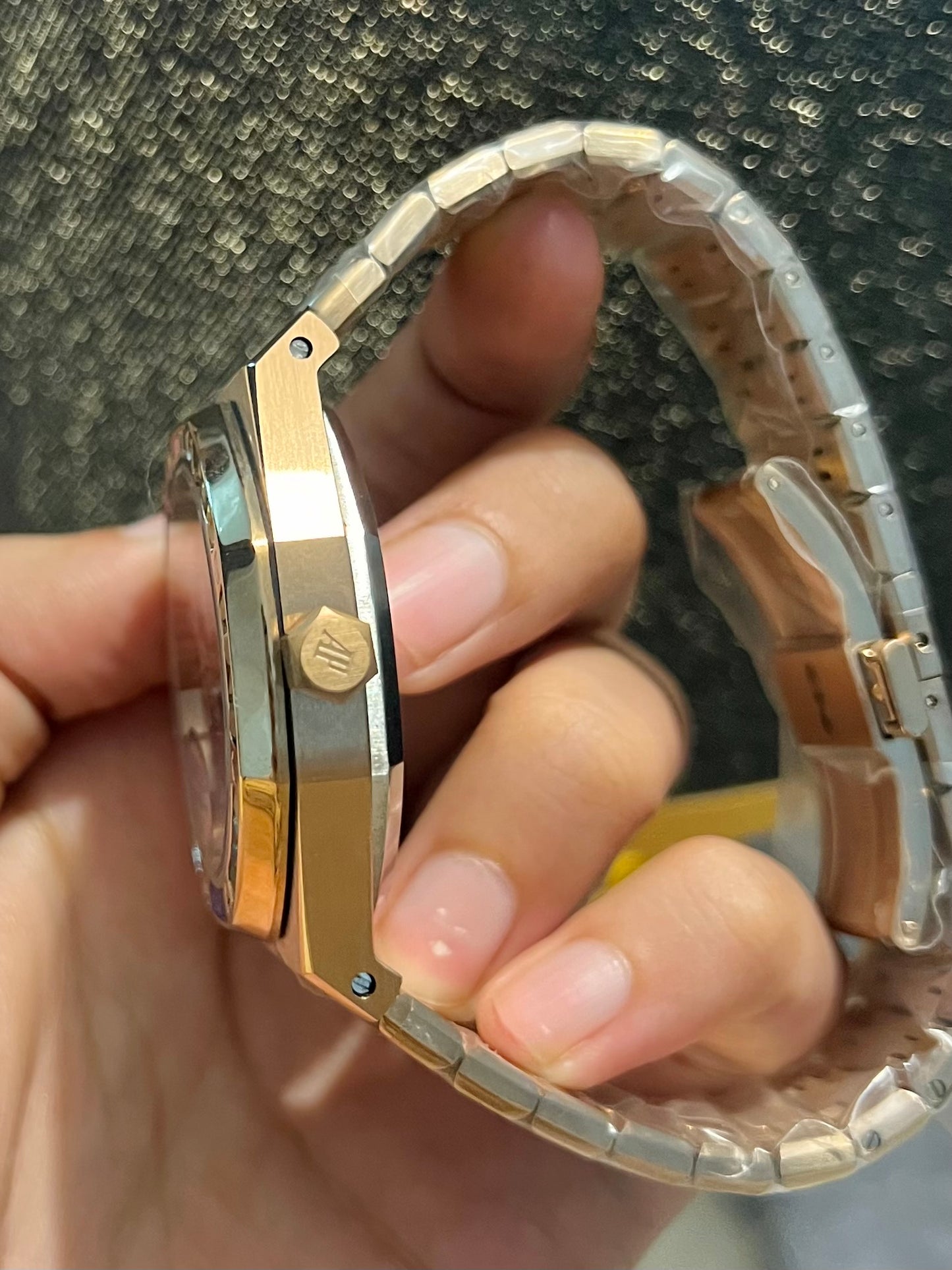 AP Rose Gold Automatic Skeleton Rainbow Stones