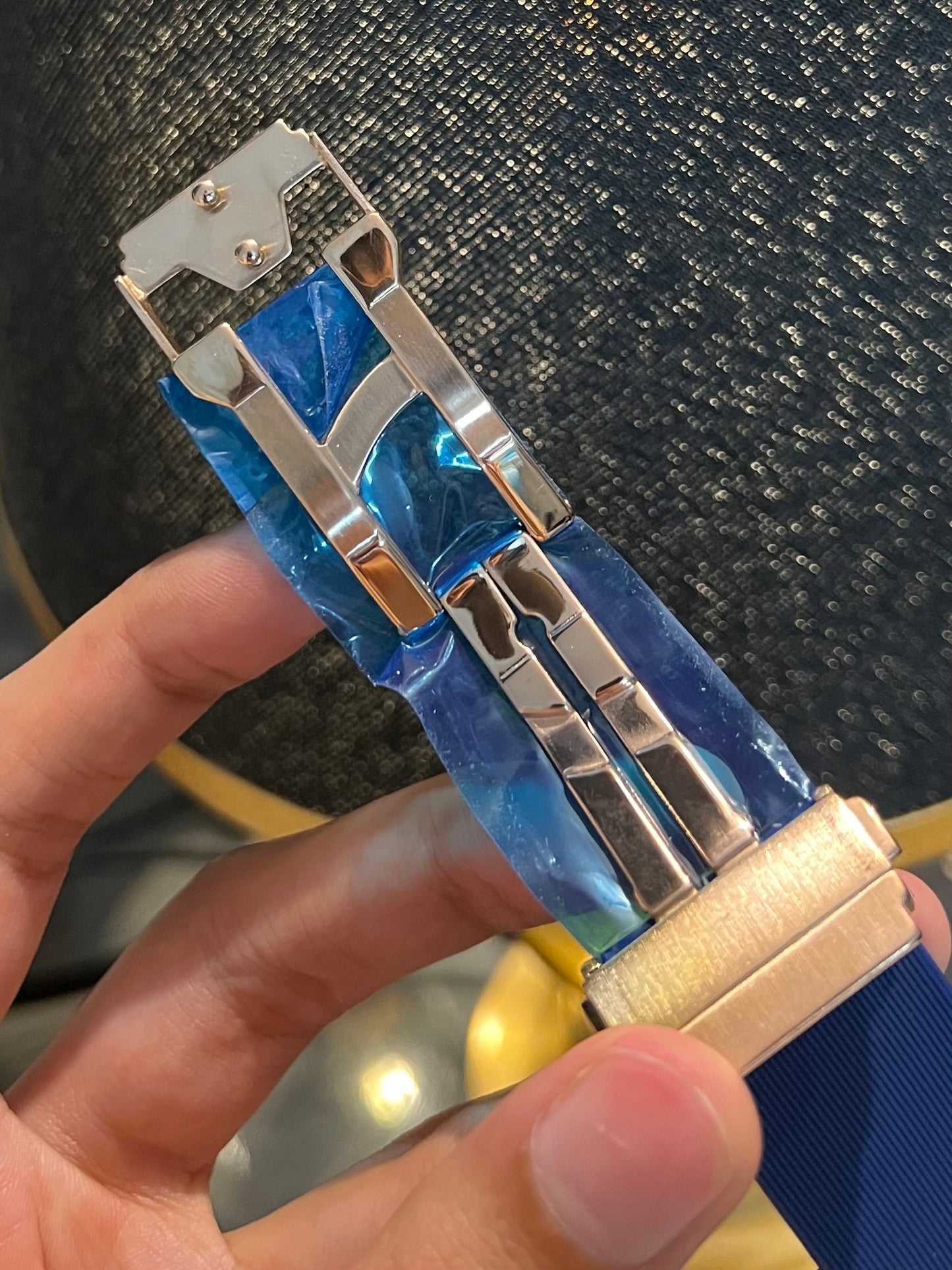 Blue With Rose Gold PendulumAutomatic Silicone Strap