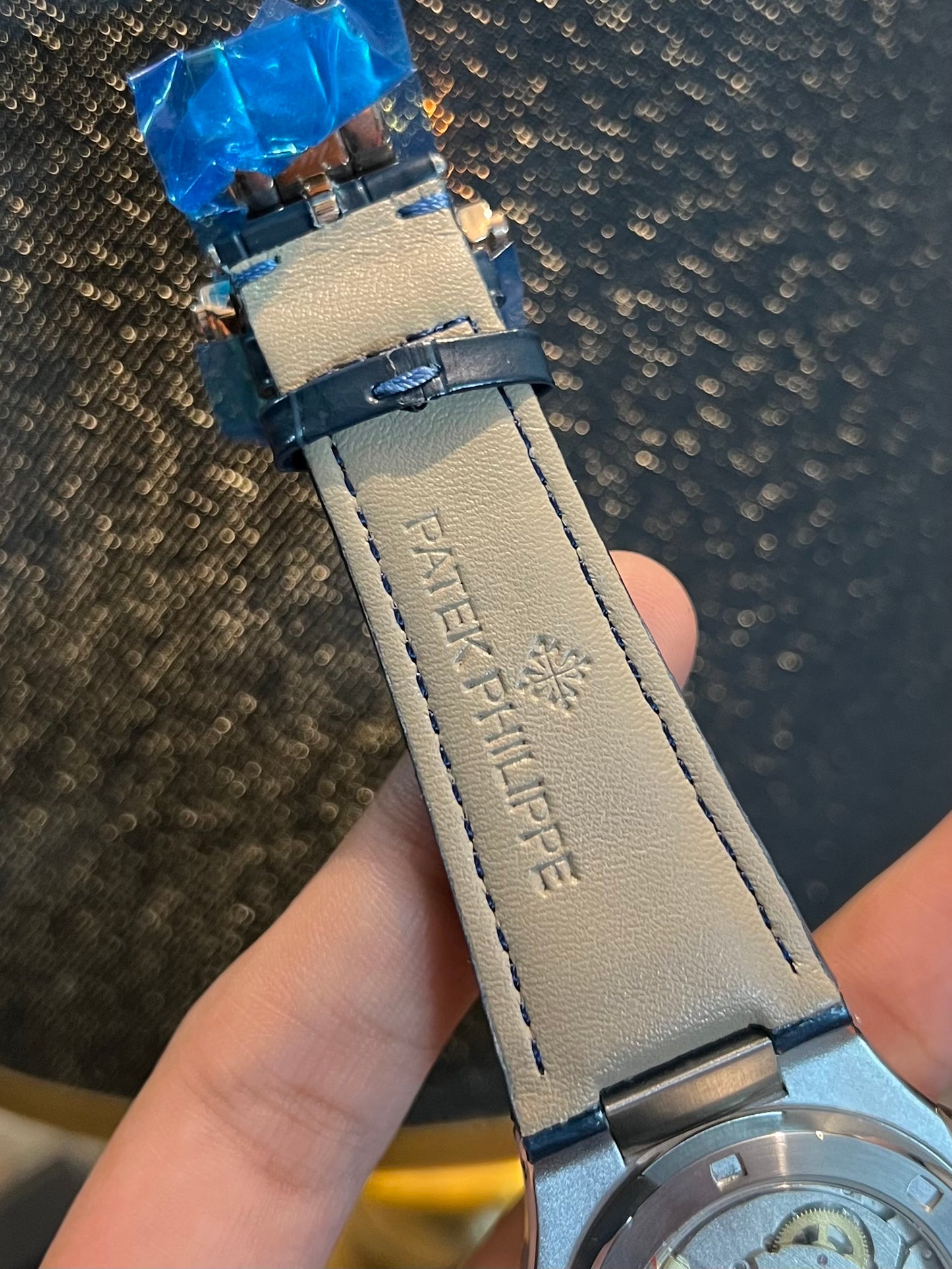 Blue Automatic Rose Gold Leather Strap