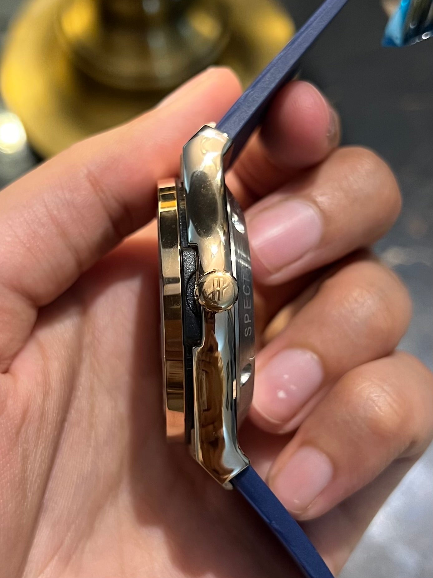Blue With Rose Gold PendulumAutomatic Silicone Strap