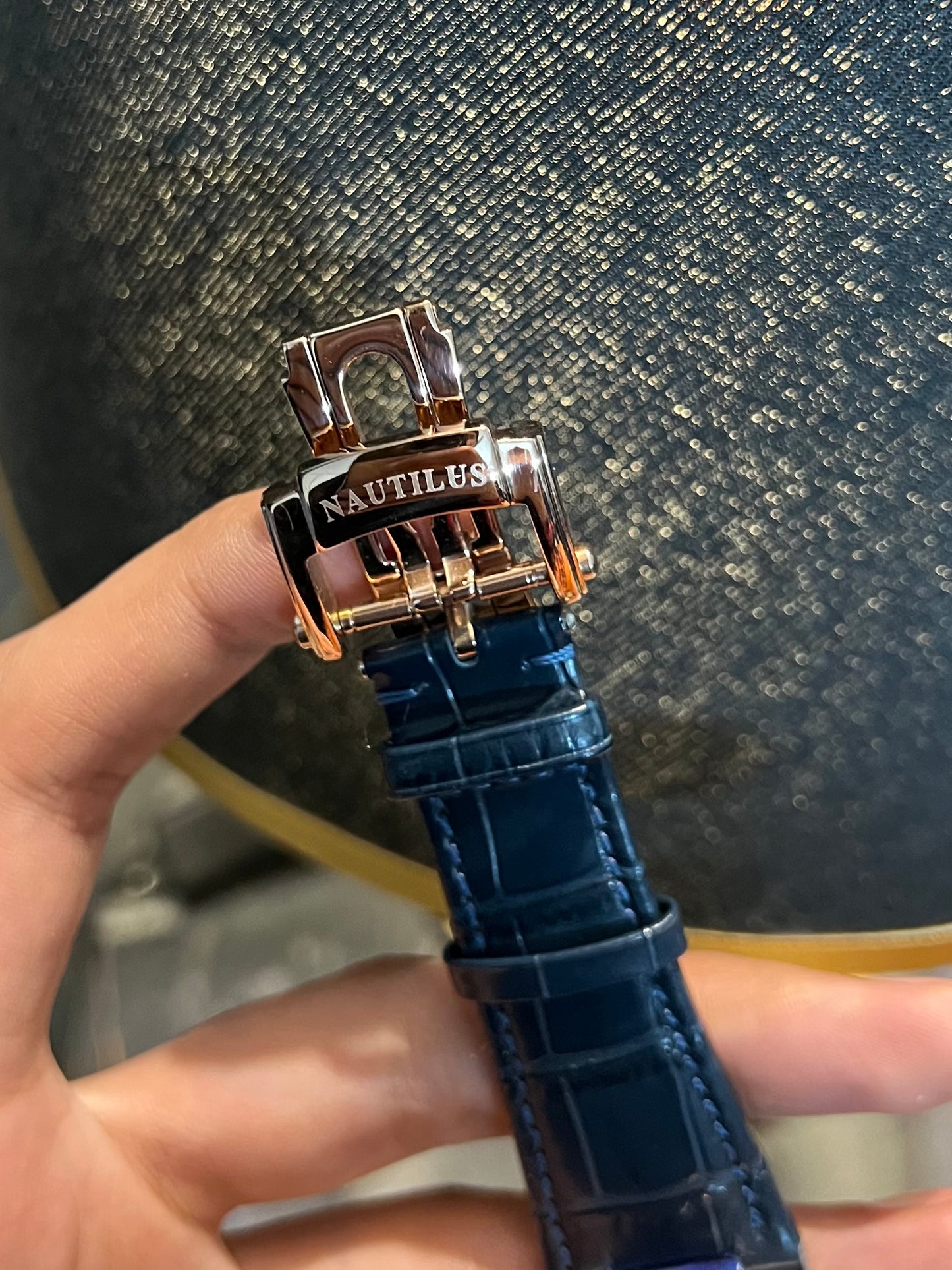 Blue Automatic Rose Gold Leather Strap