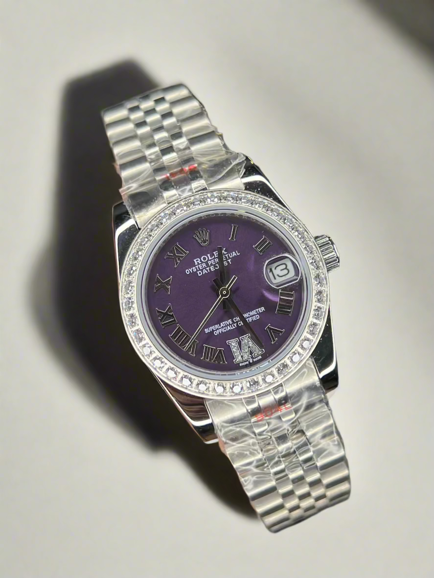 Ladies Silver Datejust Purple Stone Dial (Master Grade)