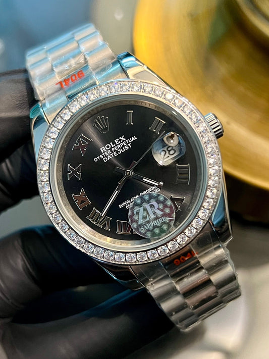 Silver Datejust Stone Black Dial Automatic (Italian Grade)