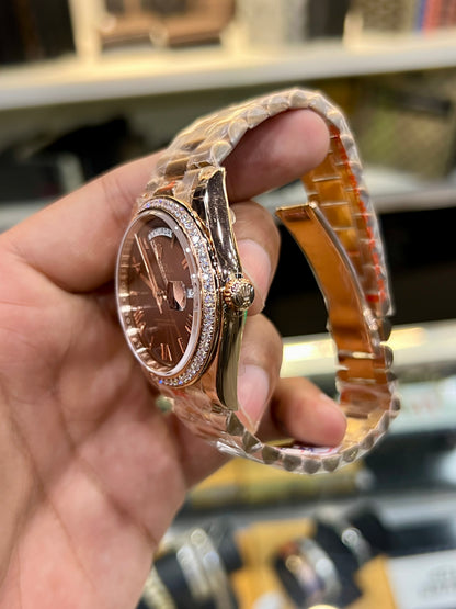 Stone Rose Gold Day Date Rose Gold Dial