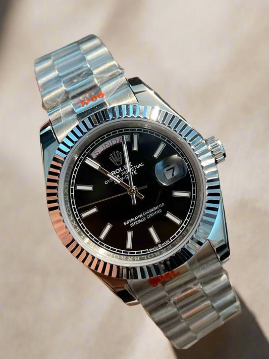 Silver Automatic Day & Date Automatic Black Dial (Italian Grade)