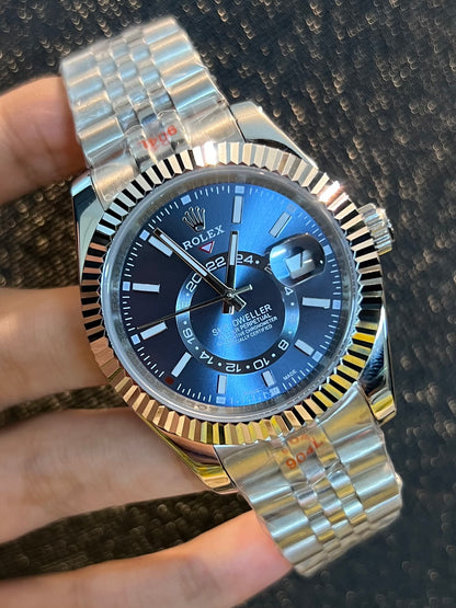 Silver Sky-Dweller With Light Blue Dial Automatic (Italian Grade)