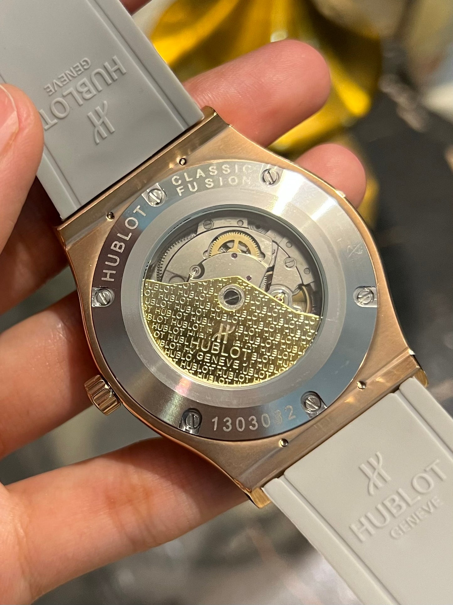 Grey With Rose Gold Skeleton Automatic Silicone Strap