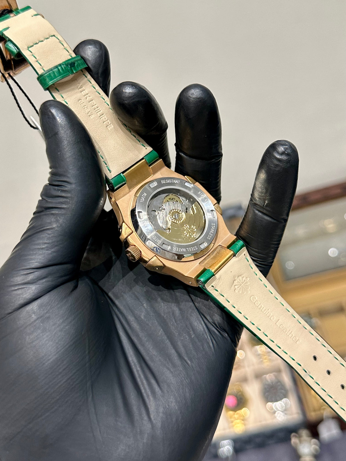 Green Leather Strap Automatic Green Dial