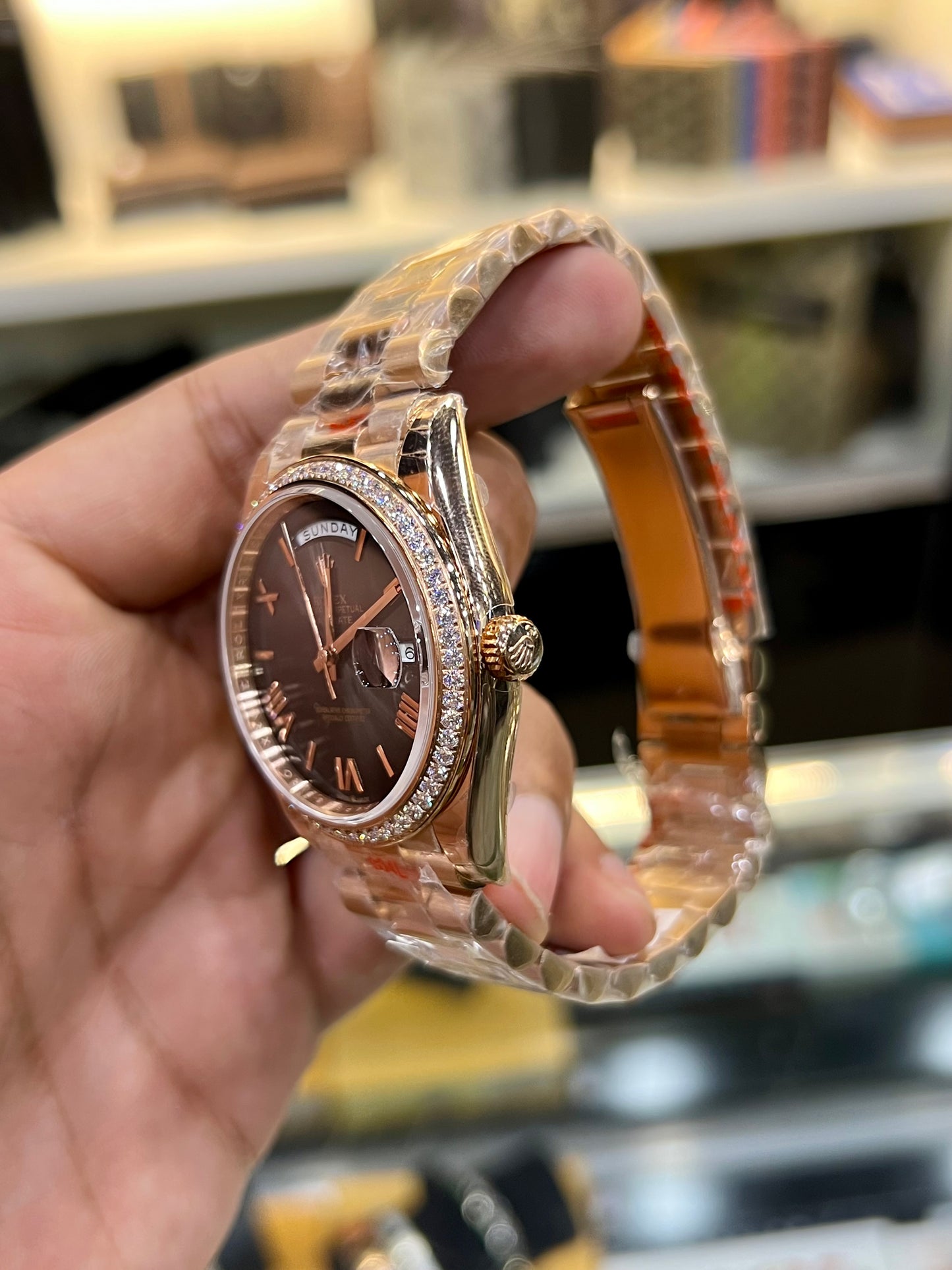 Stone Rose Gold Day Date Smokey Dial
