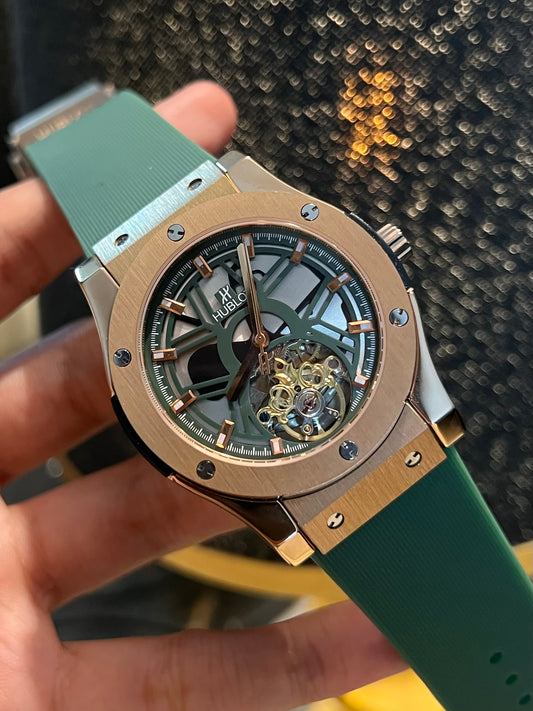 Green With Rose Gold PendulumAutomatic Silicone Strap