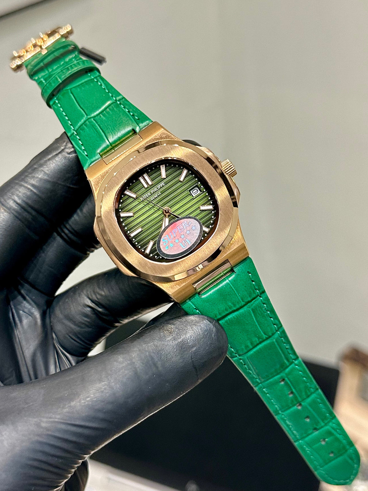 Green Leather Strap Automatic Green Dial