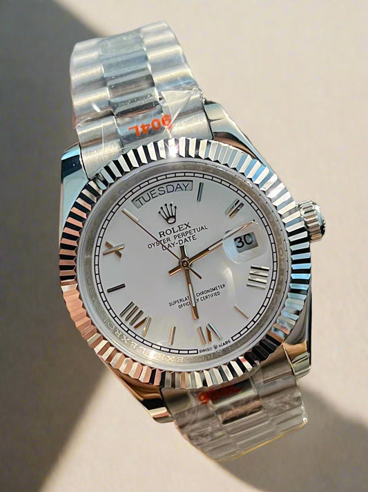 Silver Automatic Day & Date White With Roman Dial (Italian Grade)