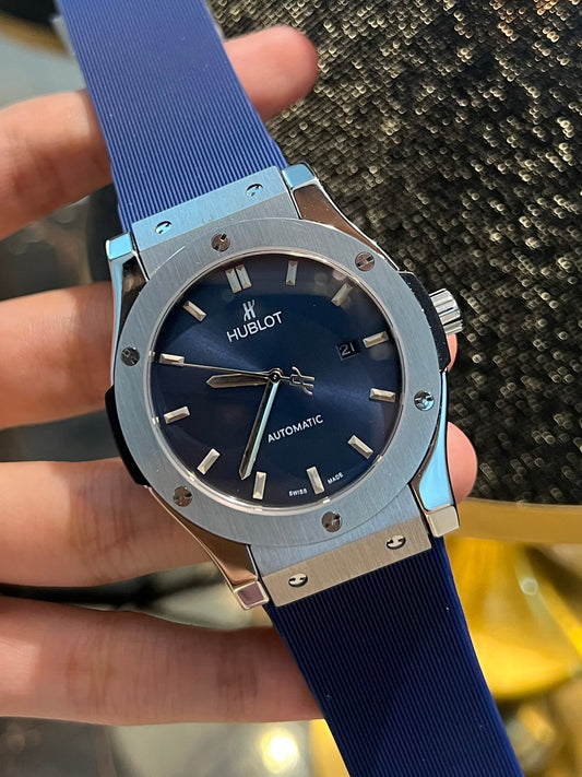Blue Plain Dial Automatic Silicone Strap