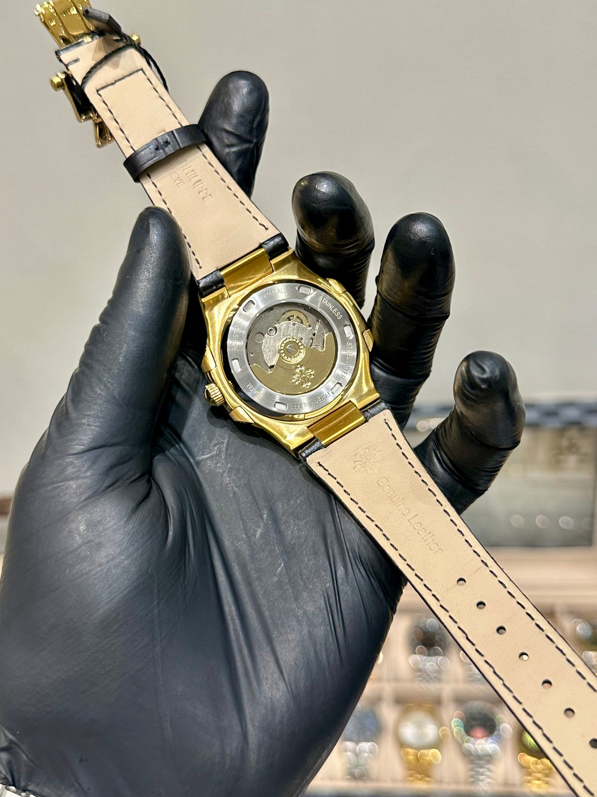 Black Leather Strap Automatic White Dial