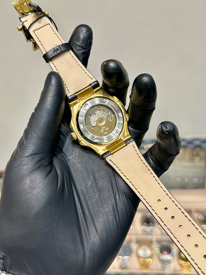 Black Leather Strap Automatic White Dial