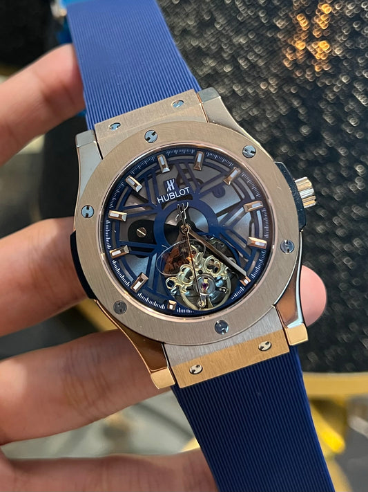 Blue With Rose Gold PendulumAutomatic Silicone Strap