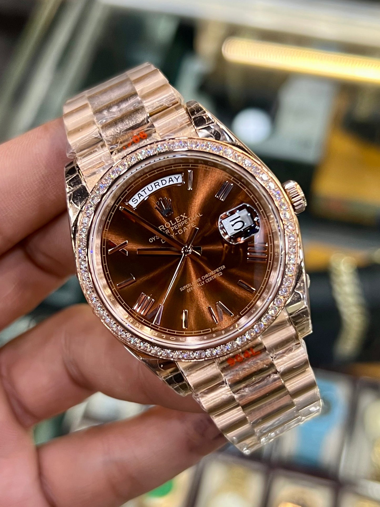 Stone Rose Gold Day Date Rose Gold Dial