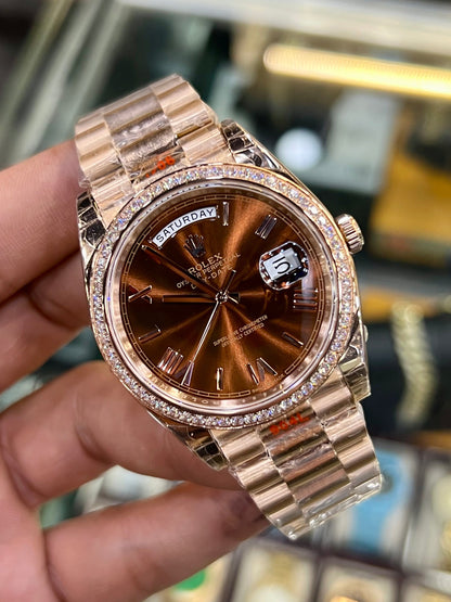Stone Rose Gold Day Date Rose Gold Dial