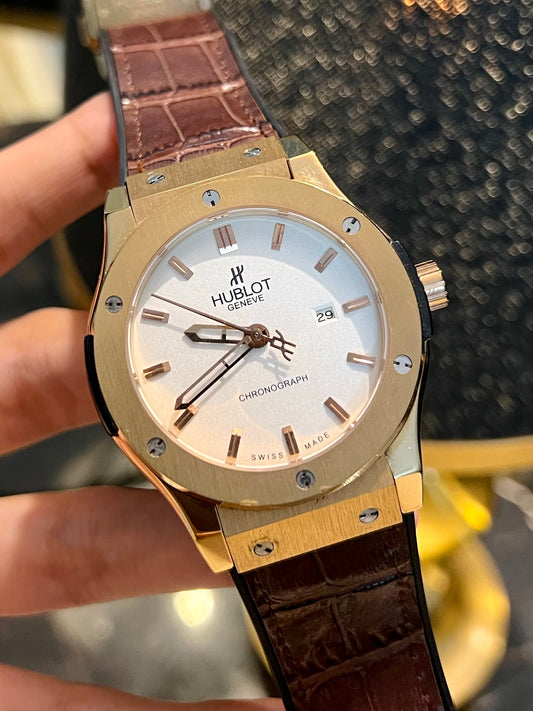 White Plain Dial Automatic Leather Strap