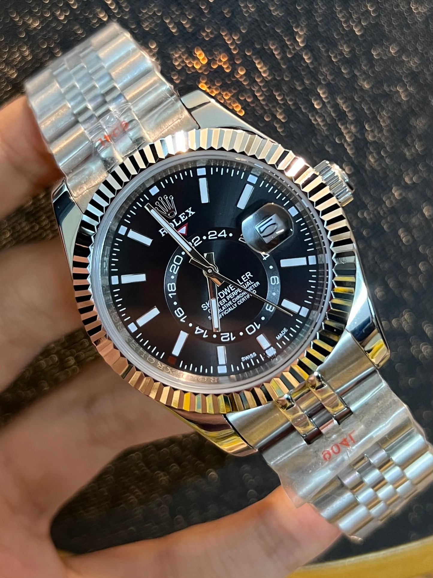 Silver Sky-Dweller With Black Dial Automatic (Italian Grade)