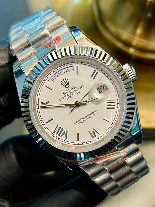 Silver Automatic Day & Date White Roman Dial (Italian Grade)