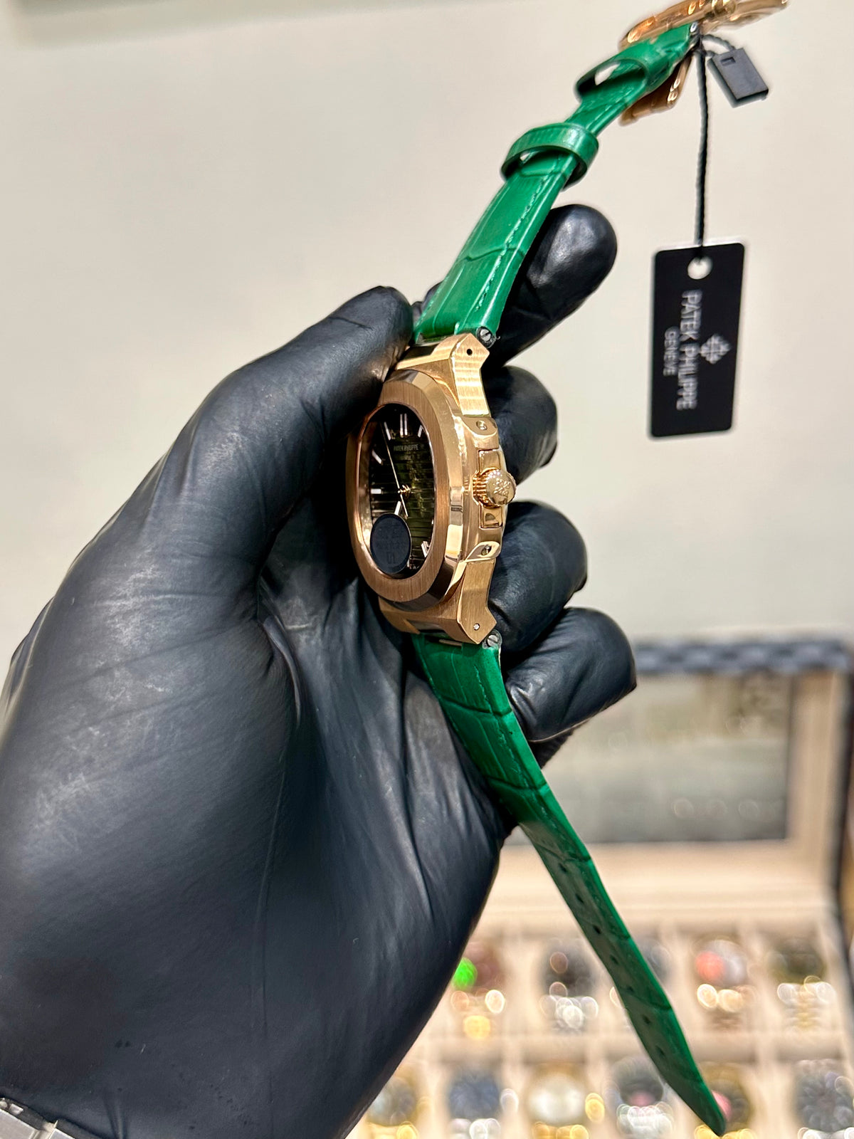 Green Leather Strap Automatic Green Dial