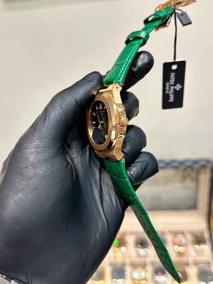 Green Leather Strap Automatic Green Dial