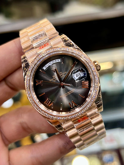 Stone Rose Gold Day Date Smokey Dial