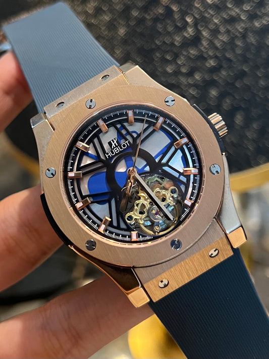 Navy Blue with Rose Gold Pendulum Automatic Silicone Strap