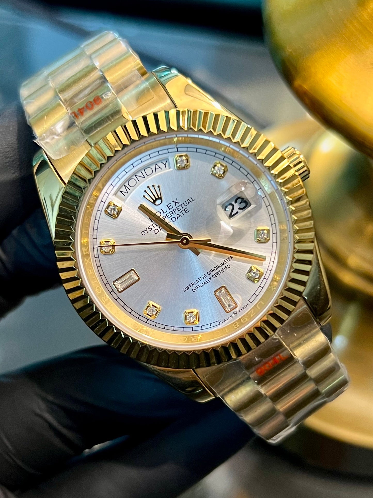 Golden Automatic Day & Date White Stone Dial (Italian Grade)