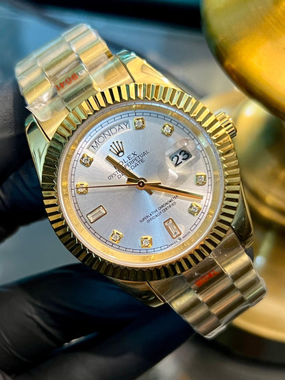 Golden Automatic Day & Date White Stone Dial (Italian Grade)