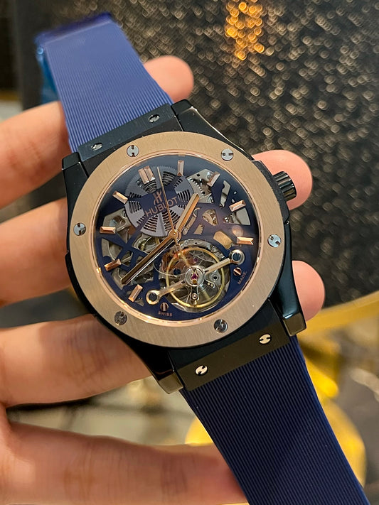 Blue Black Pendulum Automatic Silicone Strap