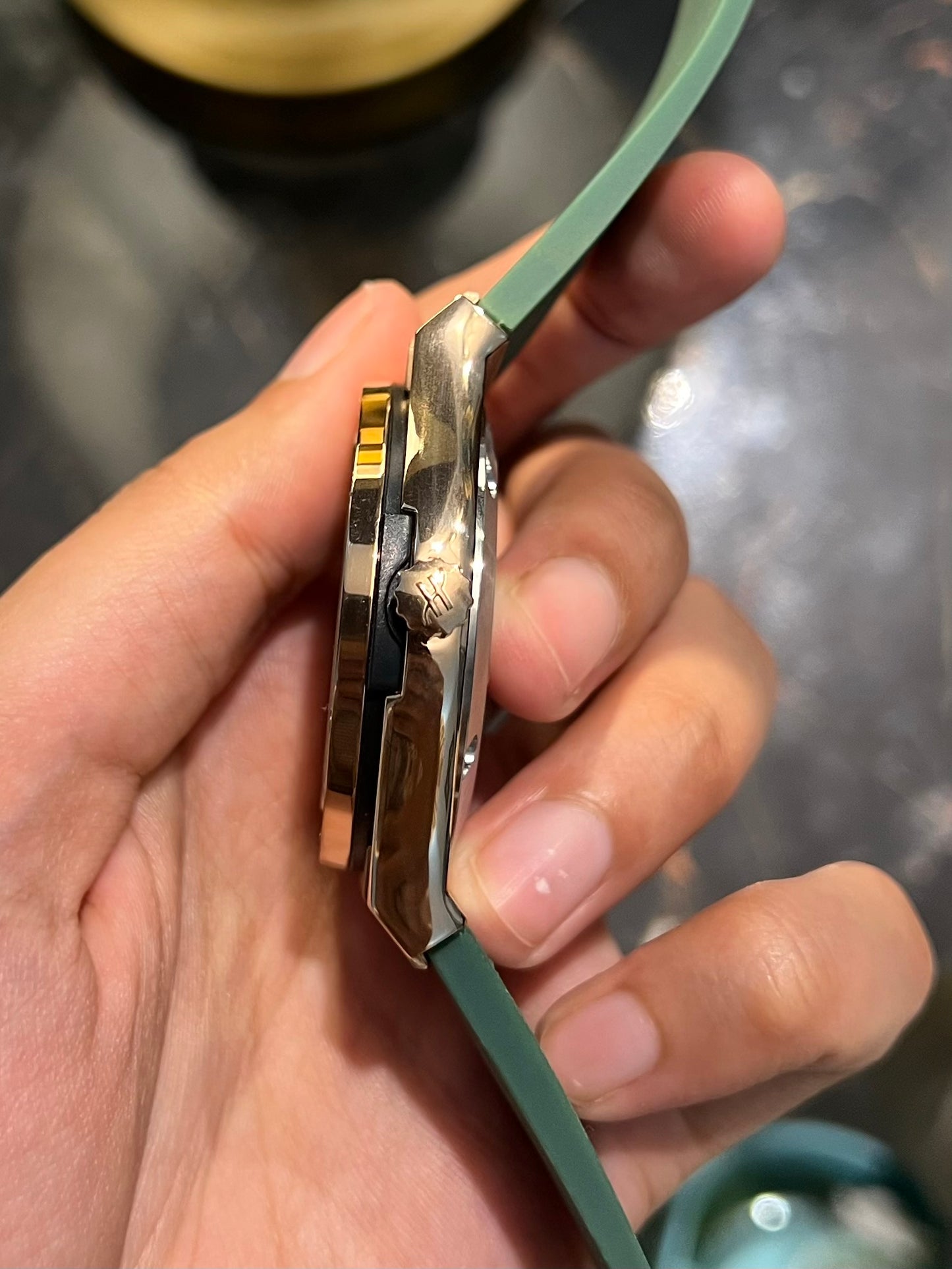 Green With Rose Gold PendulumAutomatic Silicone Strap