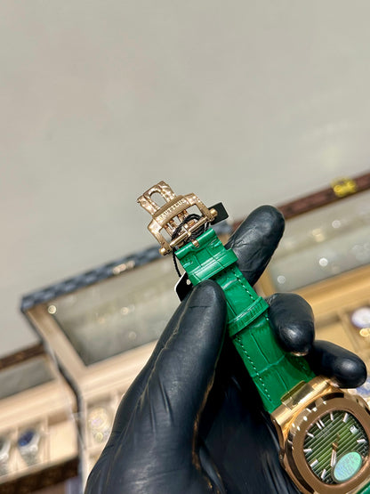 Green Leather Strap Automatic Green Dial